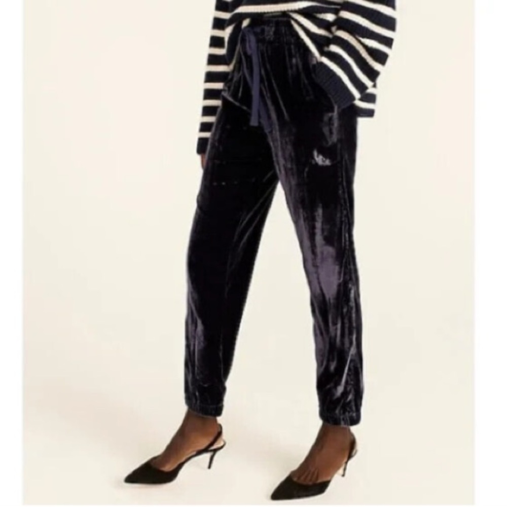 J. Crew Velvet Track Pants in Navy